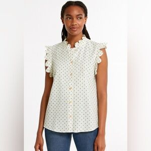 UQNATU 100% Cotton Polka Dot Blouse Sustainable White Made in USA Size Large